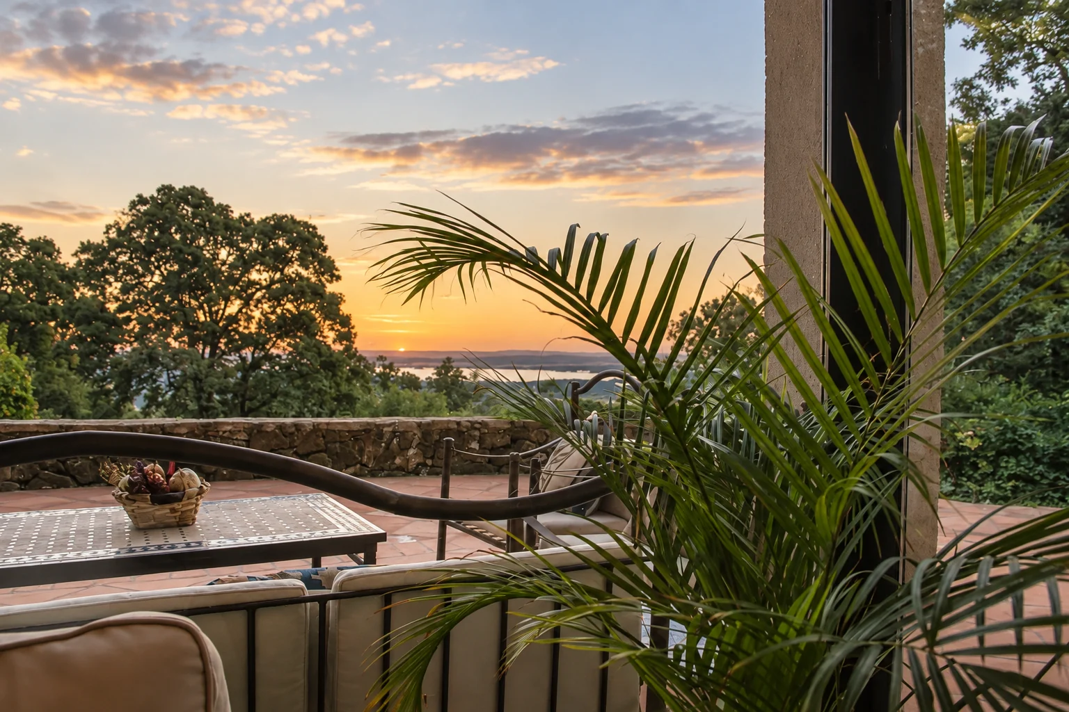 Terrace at Villa El Arroyo at sunset