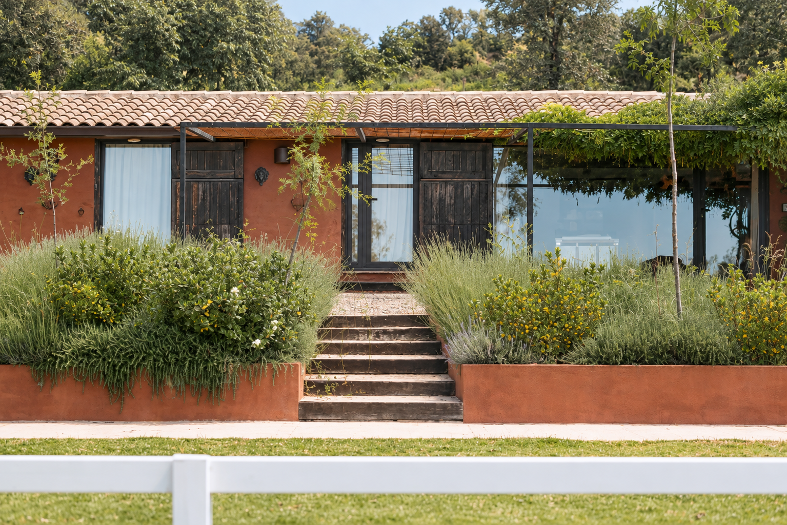 Facade of Villa Las Cuadras among lavender