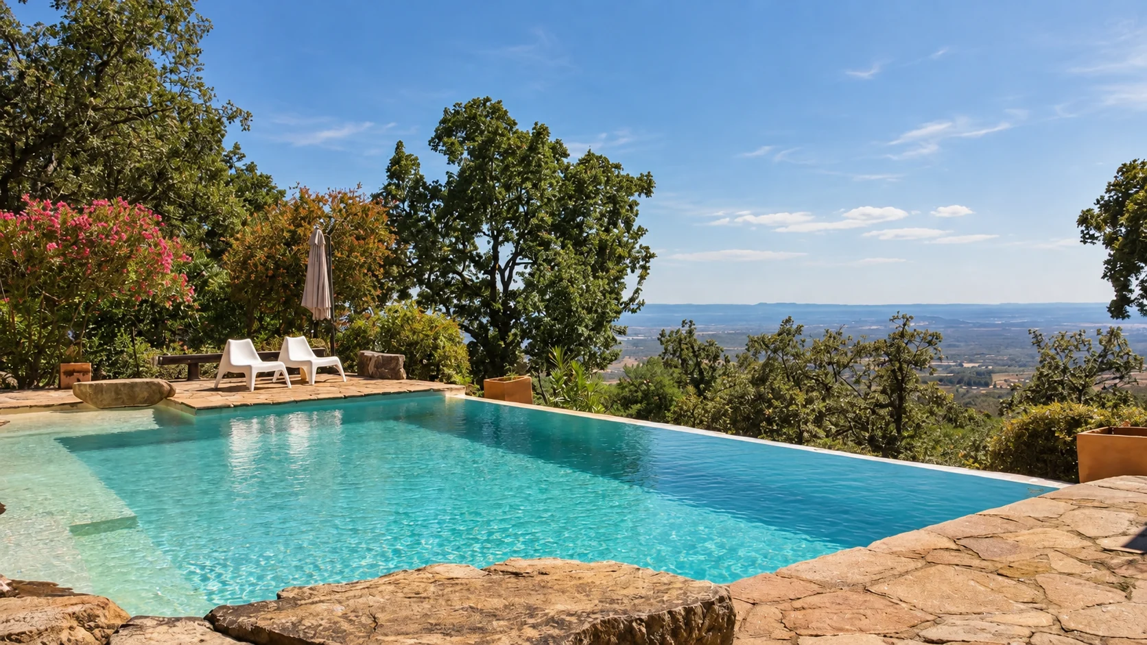 Private pool at Villa El Arroyo opening onto the landscape