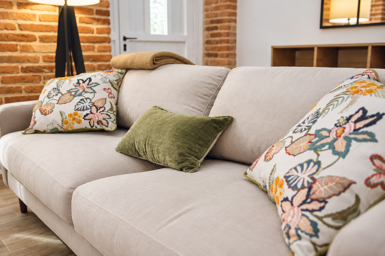Sofa and textile details at Romero Apartment