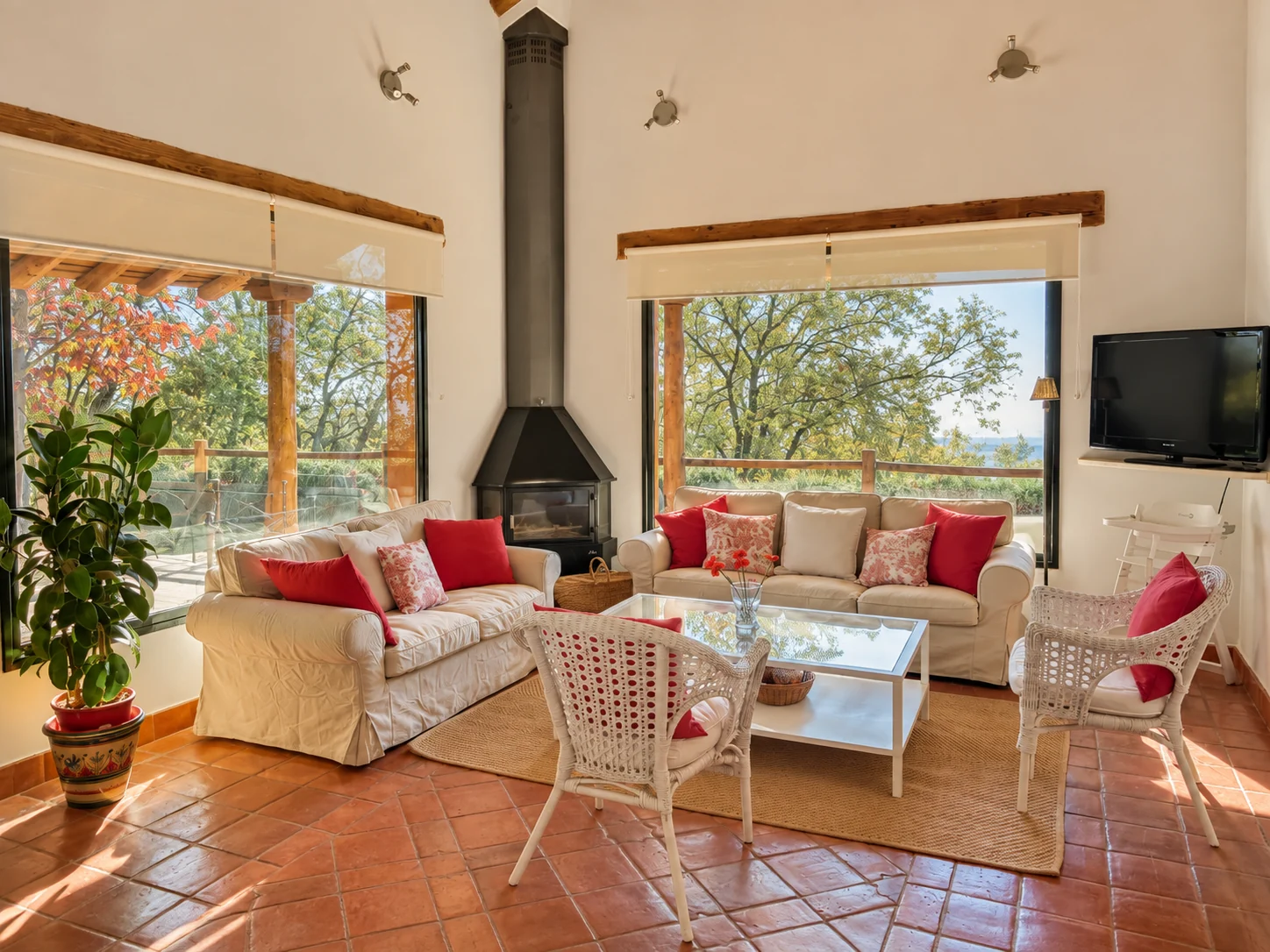 Living room at Villa Los Olivos with fireplace