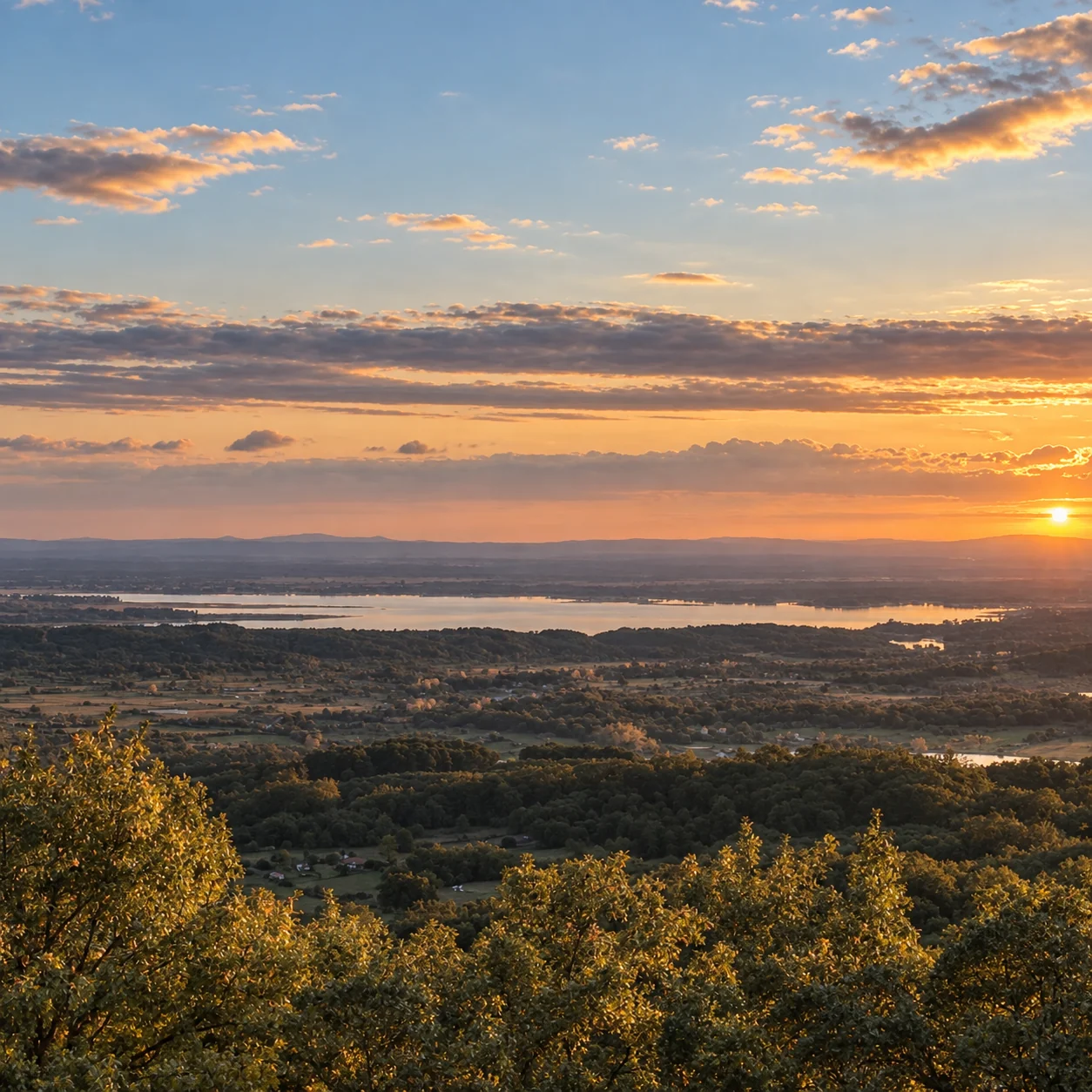 Sunset over the landscape from Villa Los Robles