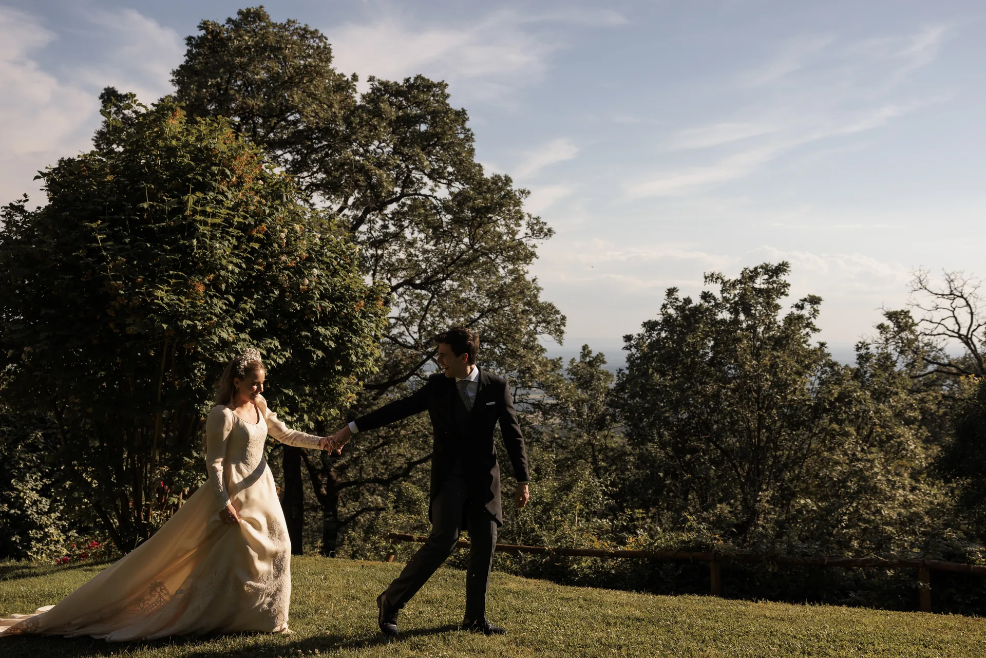 The couple walk together through the Gredos landscape