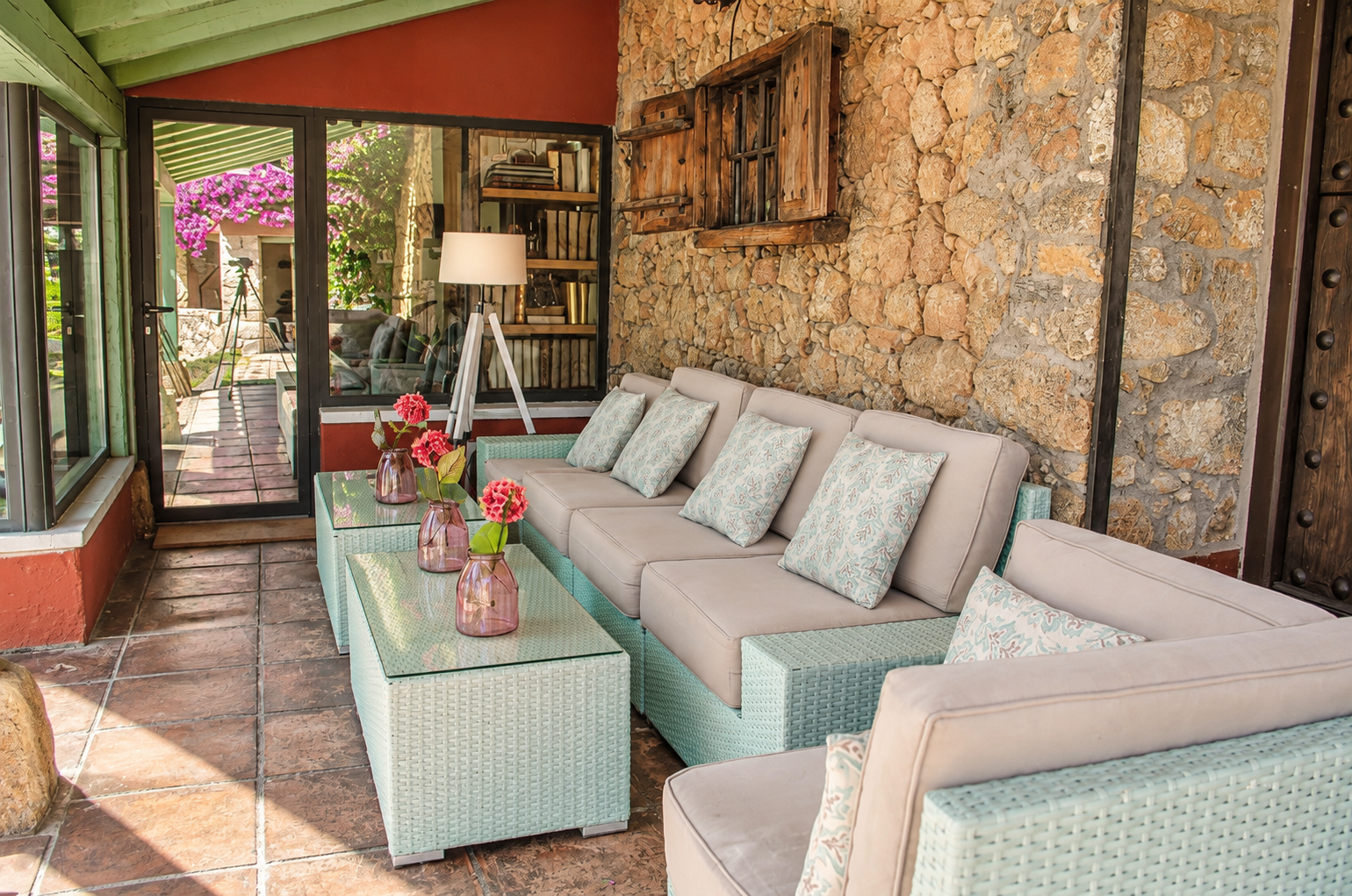 Living room at Villa Candelaria with fireplace