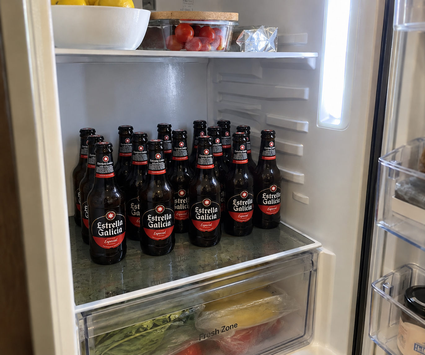 Bottled beers prepared inside the accommodation fridge