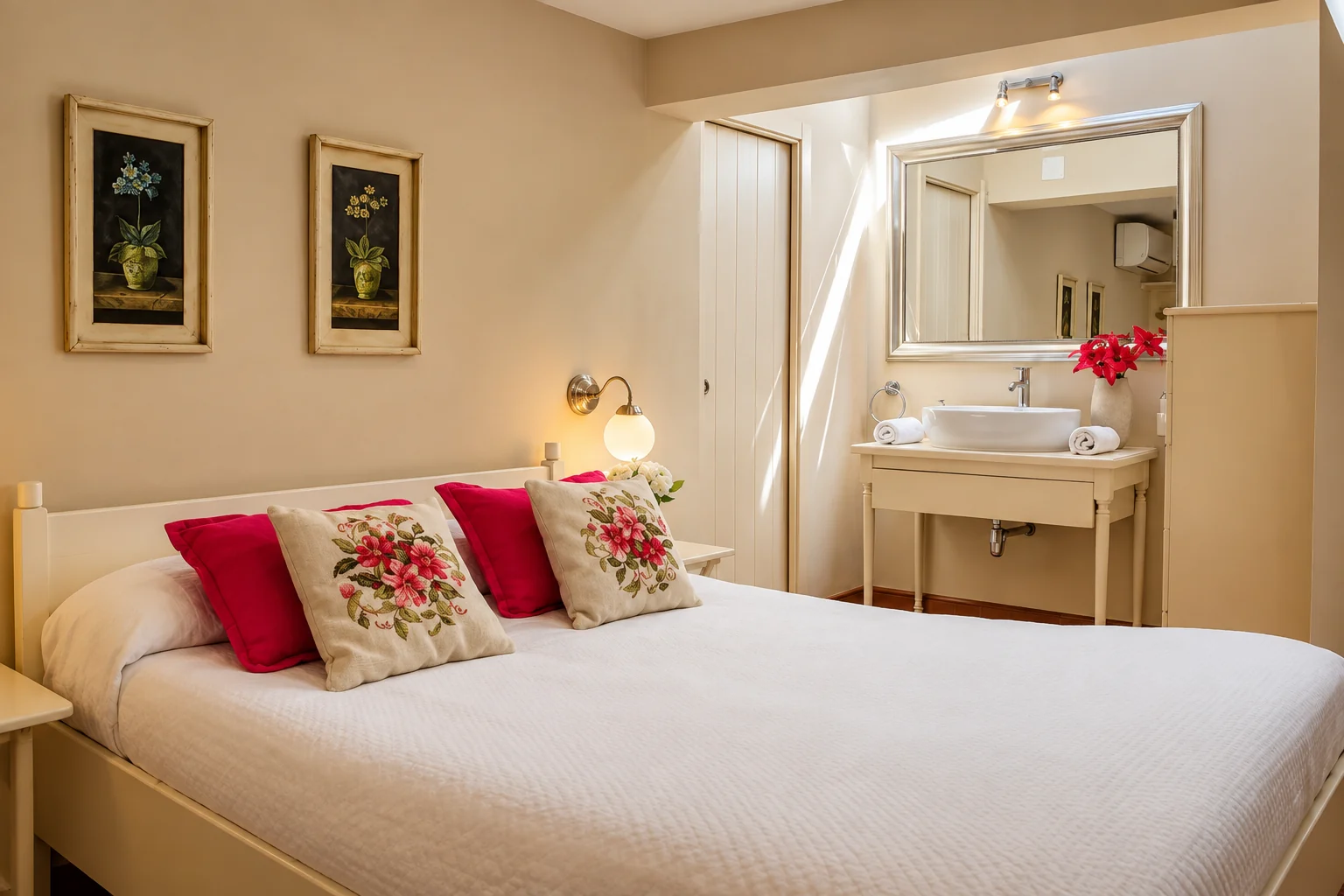 Double bedroom at Villa Los Castaños with its own washbasin