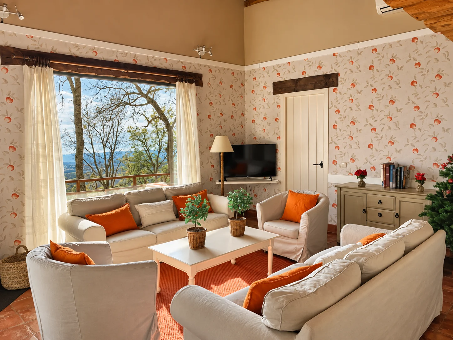 Seating area at Villa Los Naranjos with fireplace