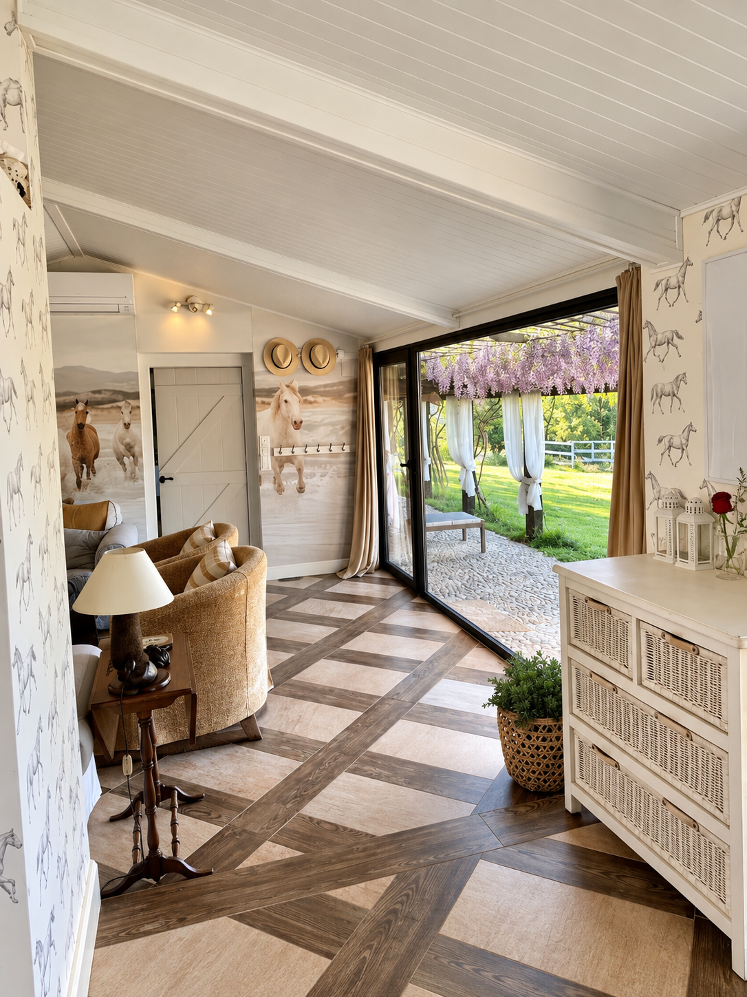 Interior opening onto the garden at Villa Las Cuadras