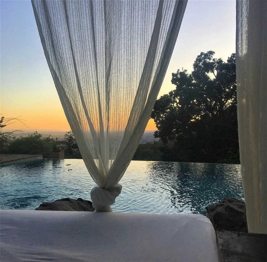 Pool at Villa El Arroyo at sunset