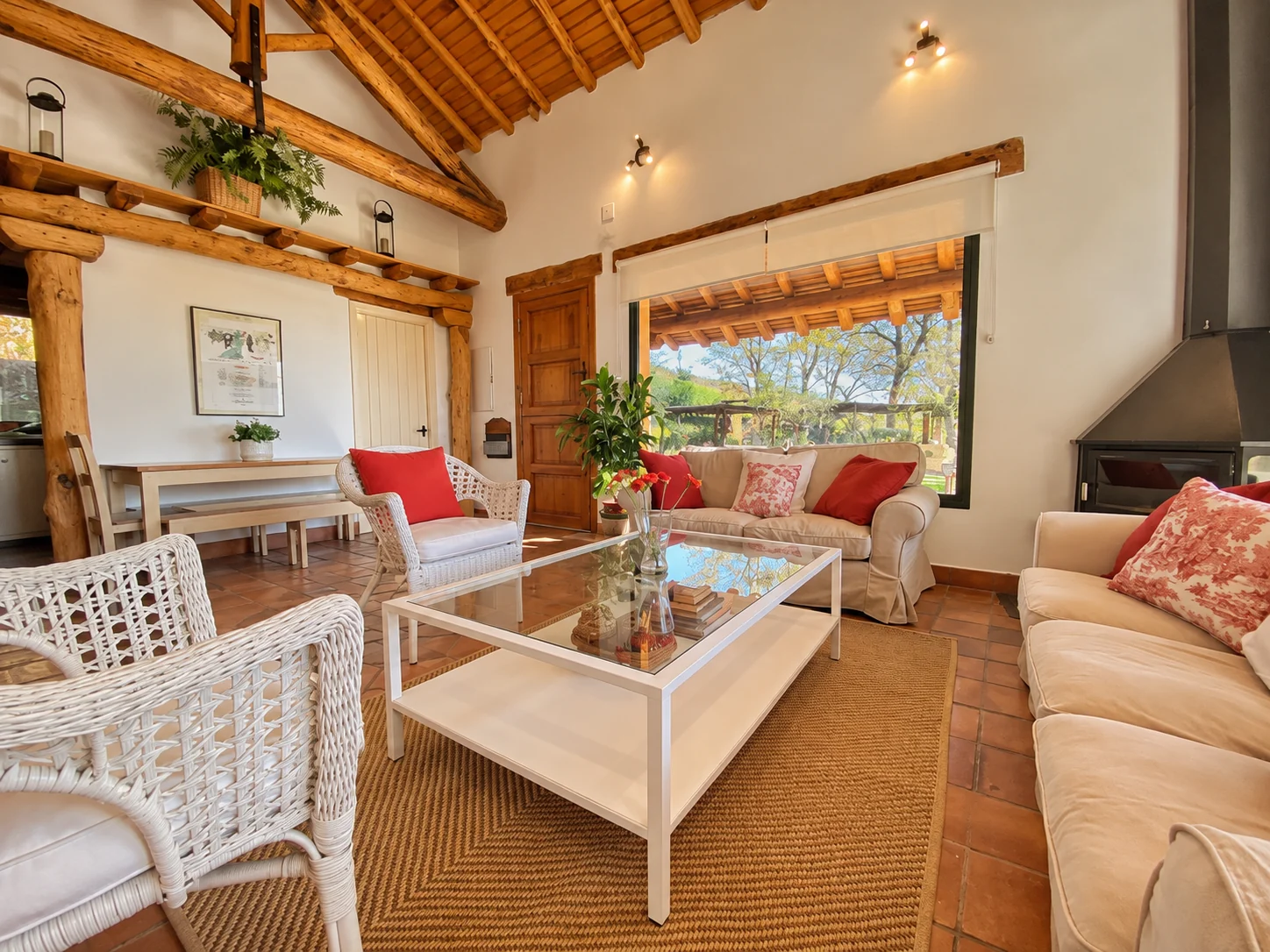 Living room at Villa Los Olivos overlooking the garden