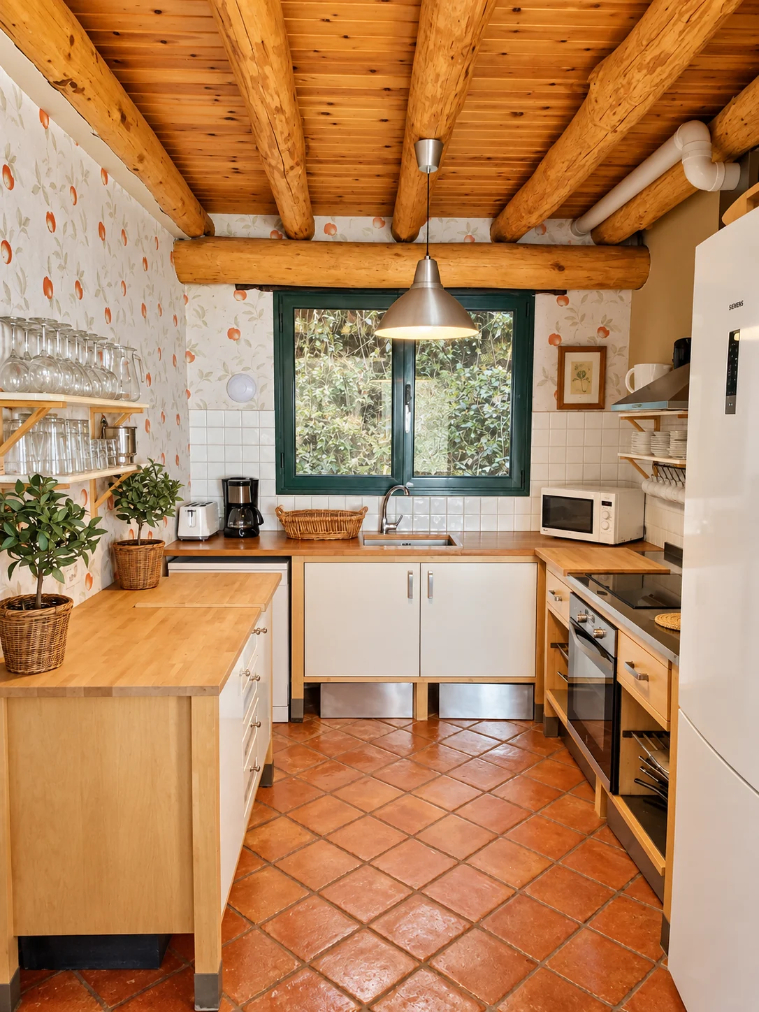 Kitchen at Villa Los Naranjos with wooden beams