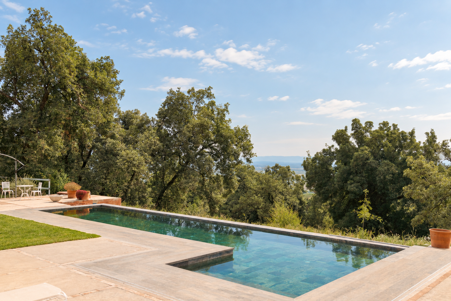 Pool at Villa Las Cuadras surrounded by trees