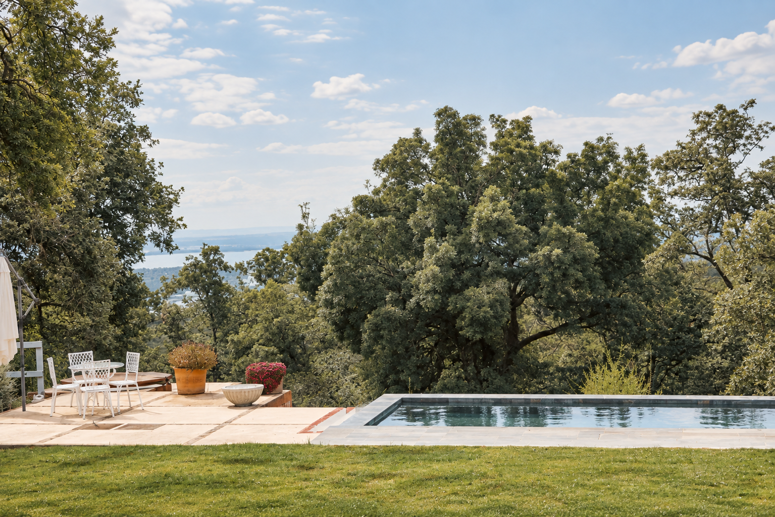 Pool at Villa Las Cuadras among holm oaks