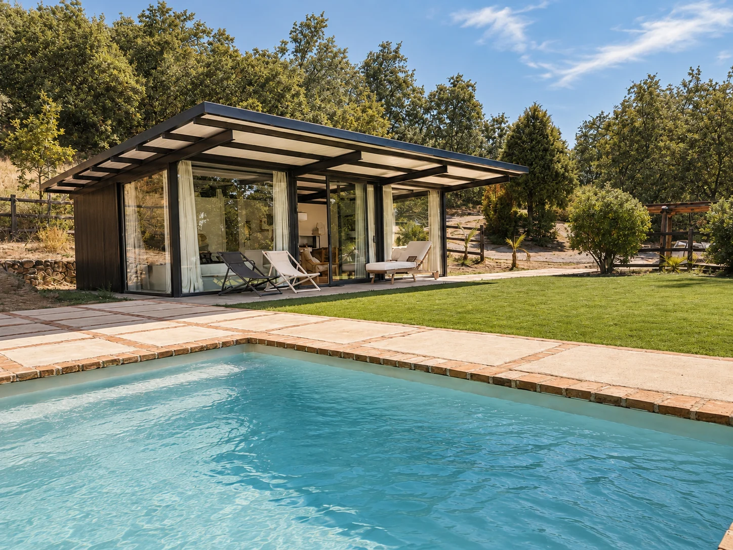 Private pool and glazed facade of Villa La Palmera