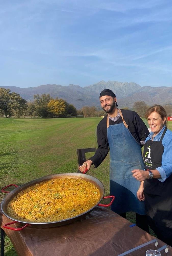 Freshly made paella served outdoors on the estate