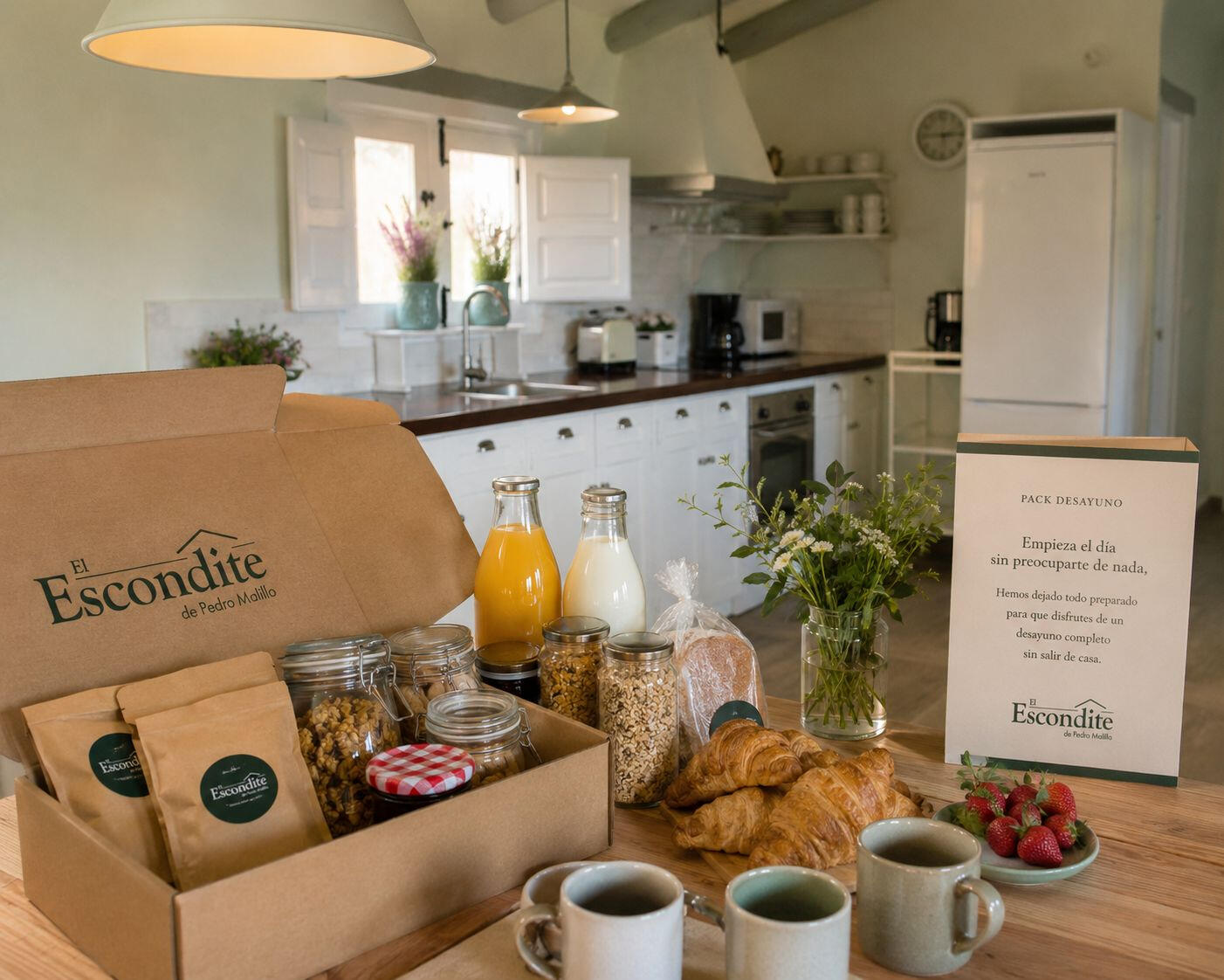 Breakfast pack prepared in the kitchen of an El Escondite house